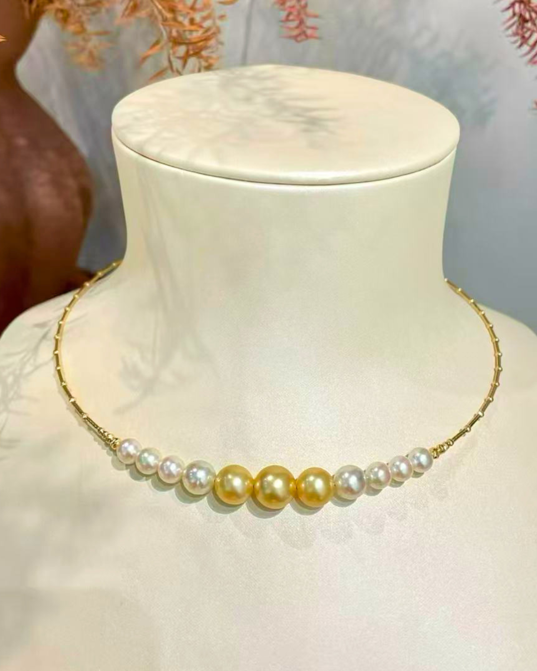 4A South Sea Golden Philippines & Akoya Round Necklace in 18K Gold - Graduated Necklace - Gold (6-10mm)