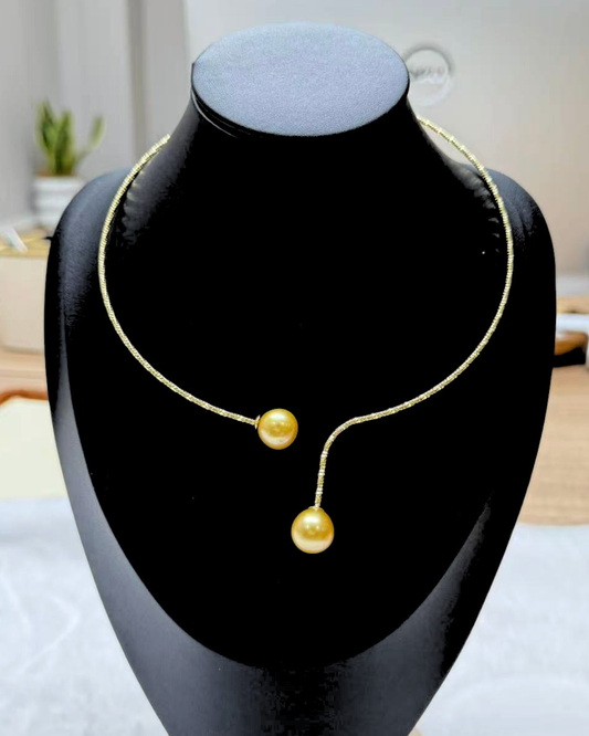 4A South Sea Golden Philippines Round Necklace in Silver 925 Gold Plated - Duo Soleil Y-Necklace - Gold (11-12mm)