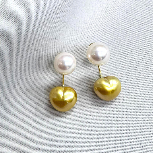 South Sea Heart-Shaped Golden Pearl Ear Jacket with Akoya Earring - 18K Solid Gold 0.7g (8-10mm)