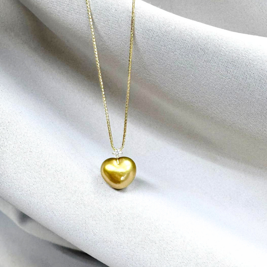 South Sea Heart-Shaped Golden Pearl Single Diamond Bail Necklace - 18K Solid Gold 3.2g (10mm) D0.07ct