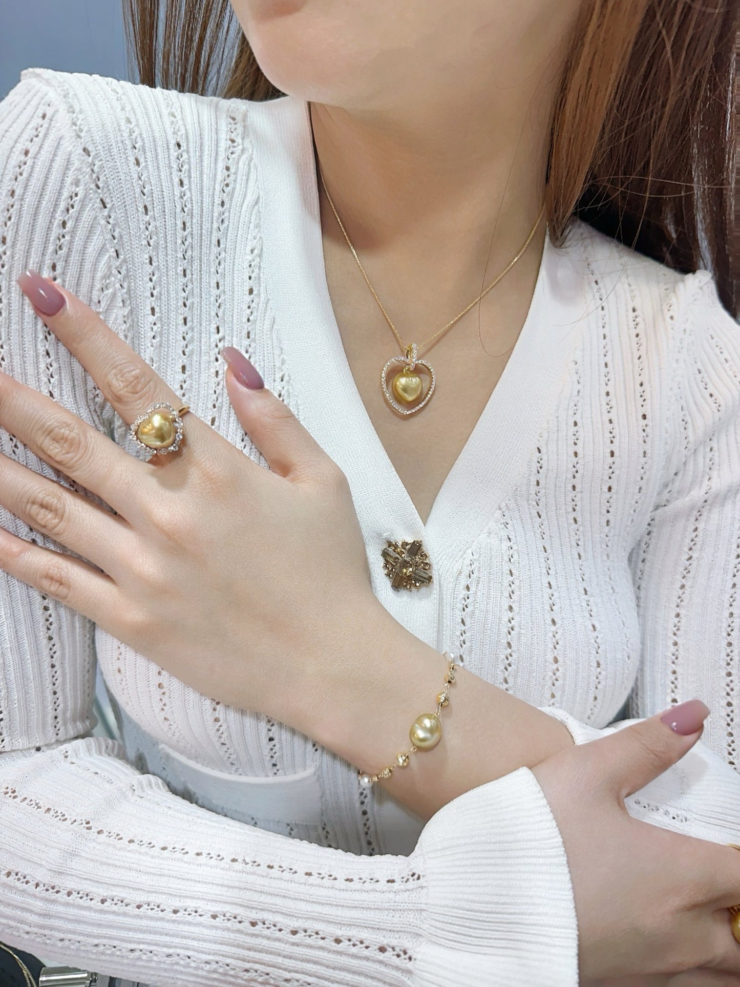 South Sea Golden Philippines Heart Ring in 18K Gold - with Natural Diamond - Gold (12mm) D0.69ct