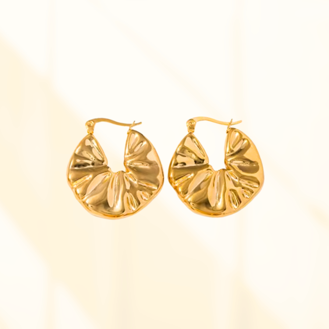 Gold Endocarp Plug Earrings with Orange Hue